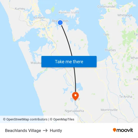 Beachlands Village to Huntly map