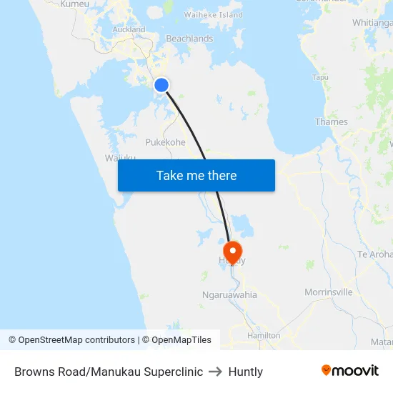 Browns Road/Manukau Superclinic to Huntly map