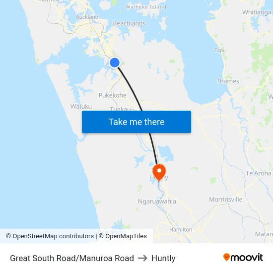 Great South Road/Manuroa Road to Huntly map