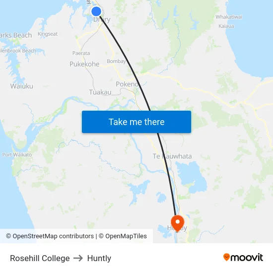 Rosehill College to Huntly map