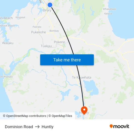 Dominion Road to Huntly map