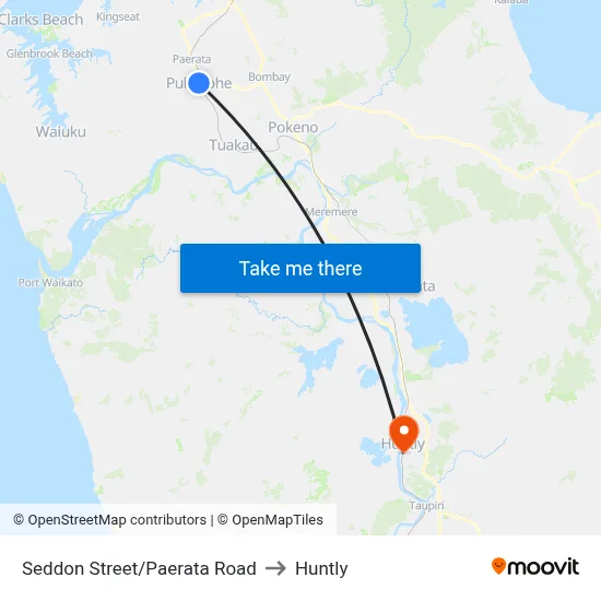 Seddon Street/Paerata Road to Huntly map