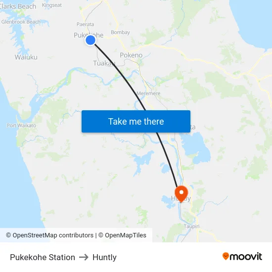 Pukekohe Station to Huntly map