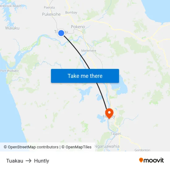 Tuakau to Huntly map