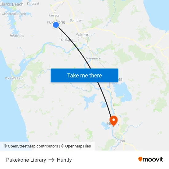Pukekohe Library to Huntly map
