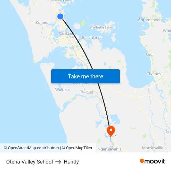 Oteha Valley School to Huntly map
