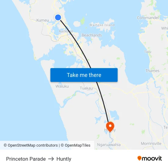 Princeton Parade to Huntly map