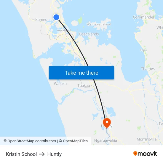 Kristin School to Huntly map