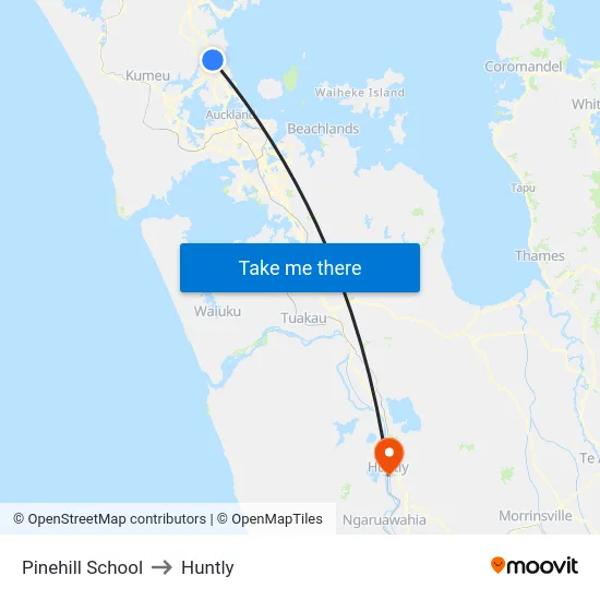 Pinehill School to Huntly map