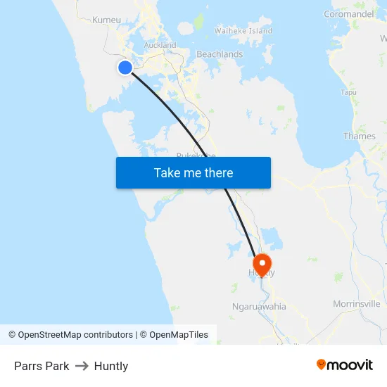 Parrs Park to Huntly map
