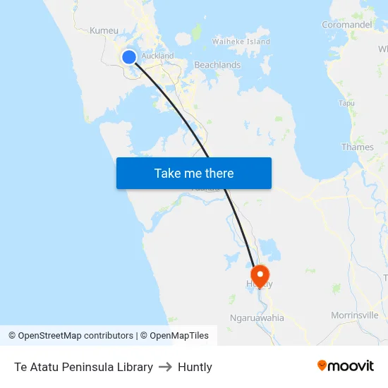 Te Atatu Peninsula Library to Huntly map
