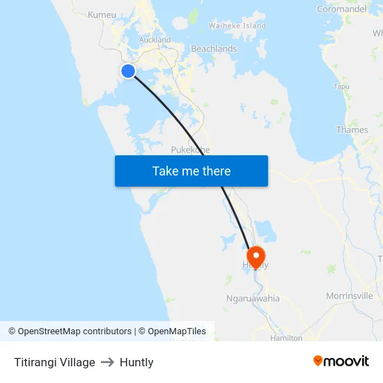 Titirangi Village to Huntly map