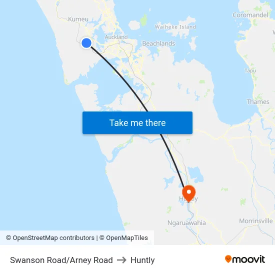 Swanson Road/Arney Road to Huntly map