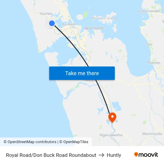 Royal Road/Don Buck Road Roundabout to Huntly map