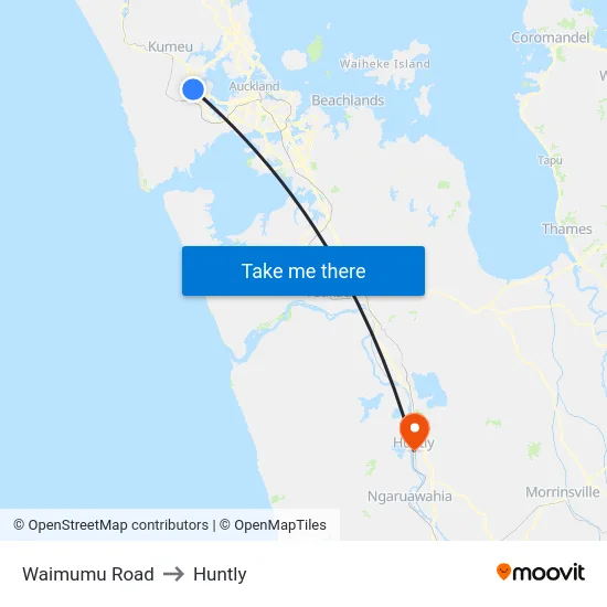 Waimumu Road to Huntly map