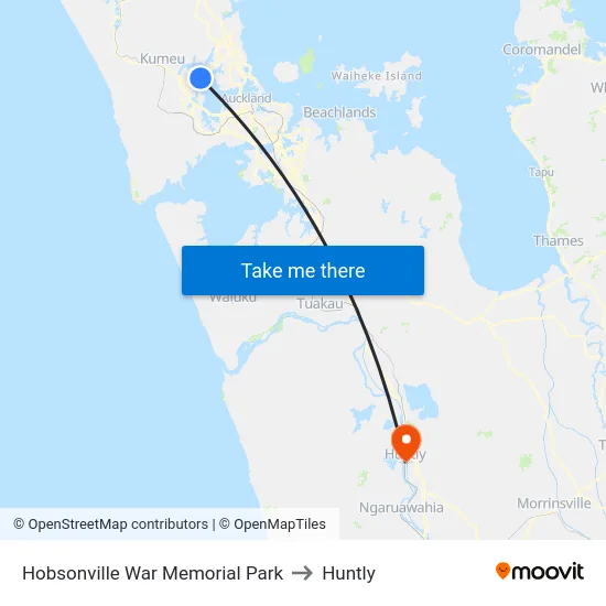 Hobsonville War Memorial Park to Huntly map