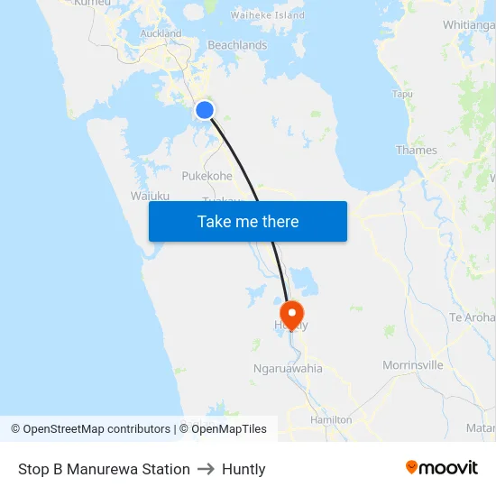 Stop B Manurewa Station to Huntly map