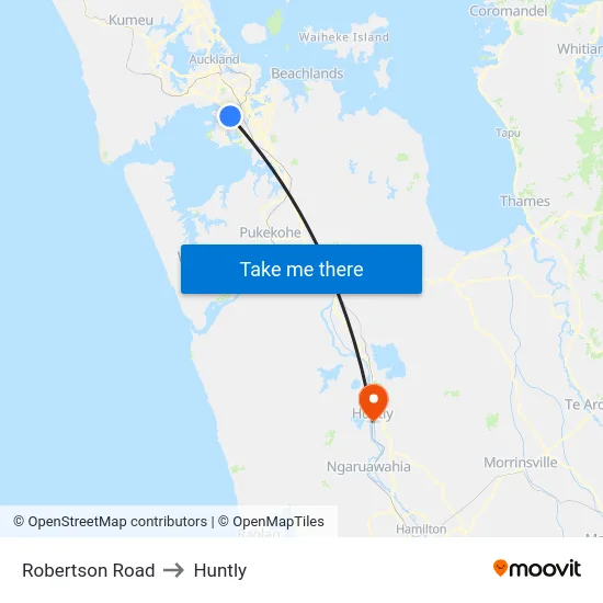 Robertson Road to Huntly map