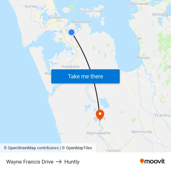 Wayne Francis Drive to Huntly map