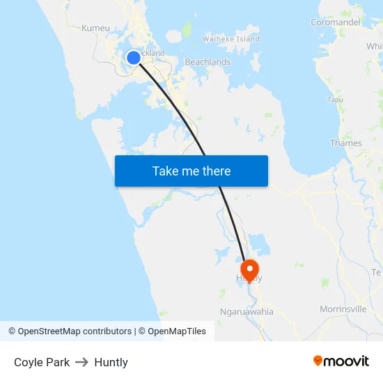 Coyle Park to Huntly map