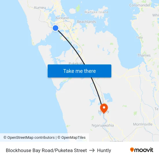 Blockhouse Bay Road/Puketea Street to Huntly map