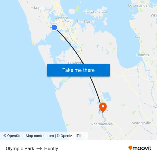 Olympic Park to Huntly map