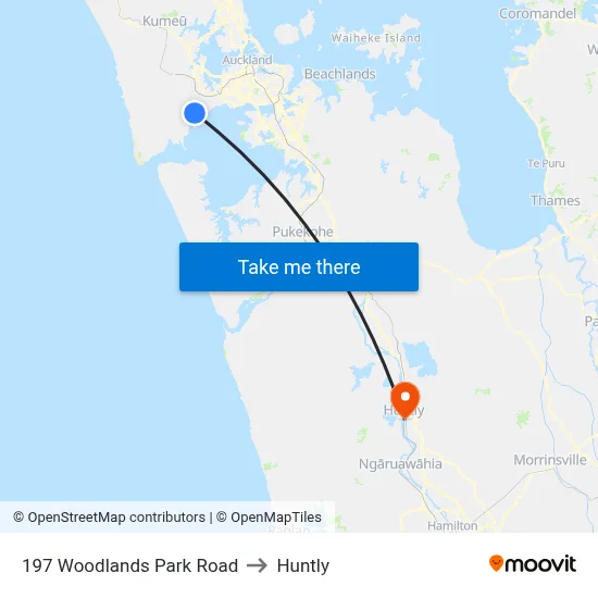 197 Woodlands Park Road to Huntly map