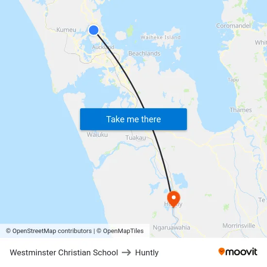 Westminster Christian School to Huntly map