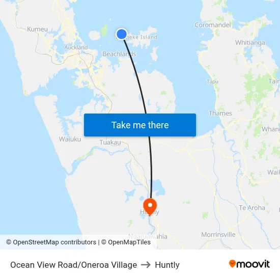 Ocean View Road/Oneroa Village to Huntly map