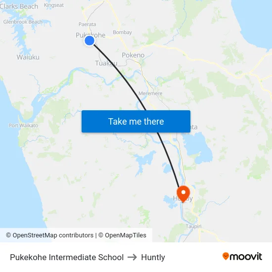 Pukekohe Intermediate School to Huntly map
