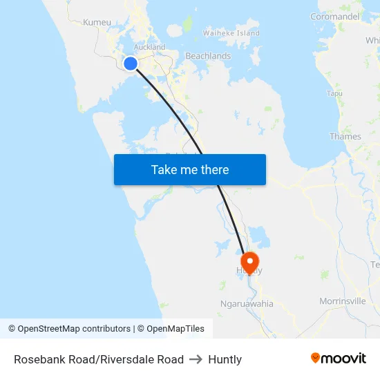 Rosebank Road/Riversdale Road to Huntly map