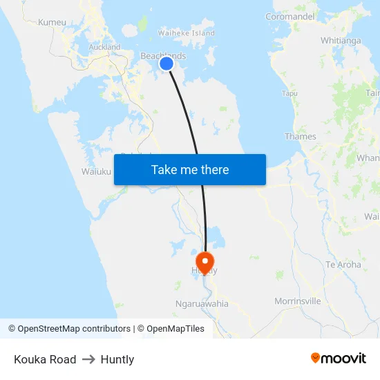 Kouka Road to Huntly map