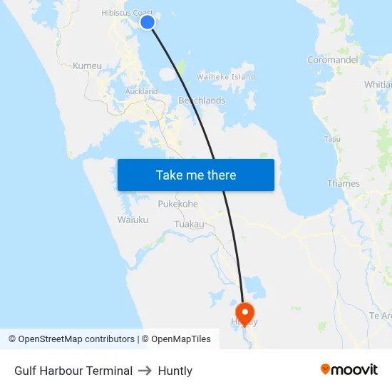 Gulf Harbour Terminal to Huntly map