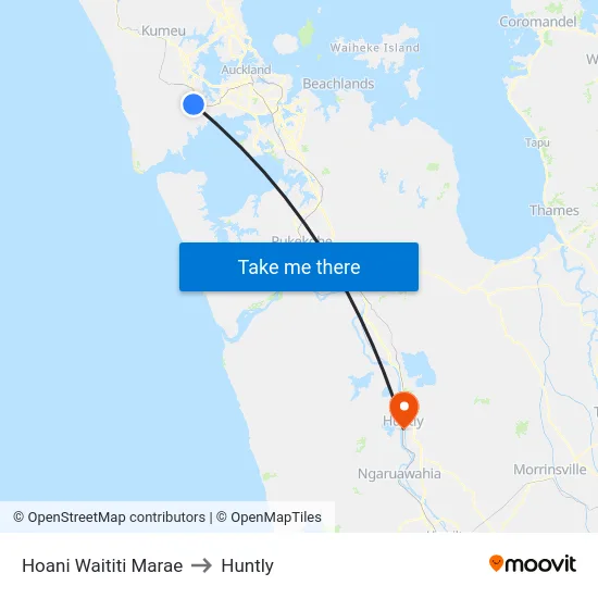 Hoani Waititi Marae to Huntly map