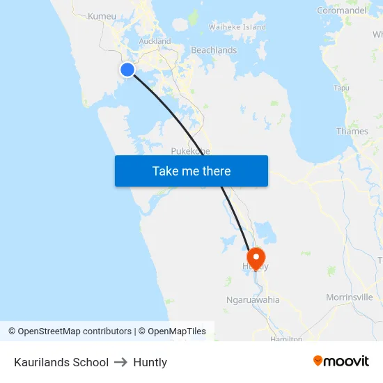 Kaurilands School to Huntly map