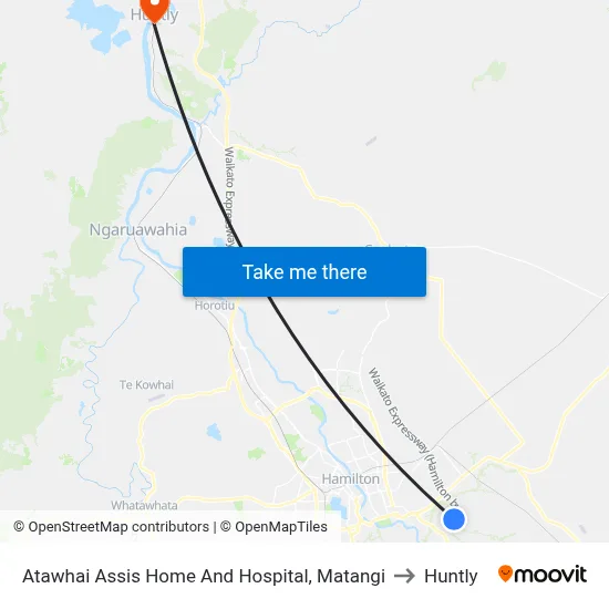 Atawhai Assis Home And Hospital, Matangi to Huntly map
