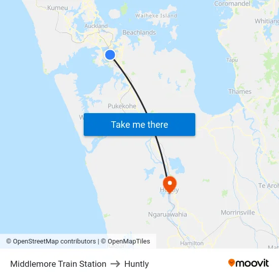 Middlemore Train Station to Huntly map