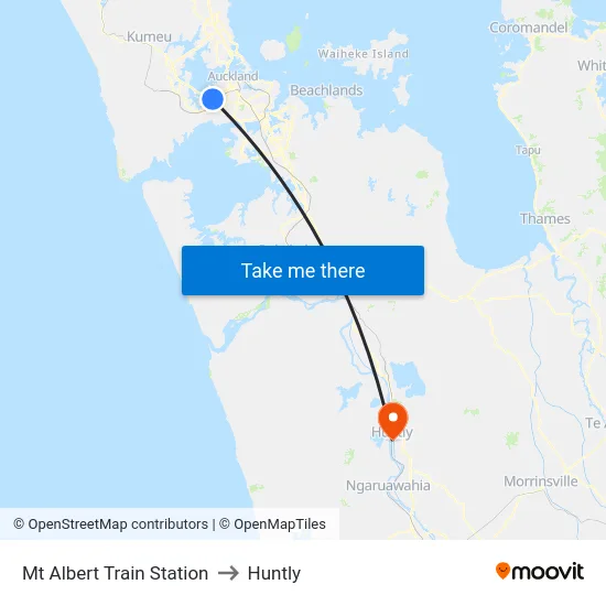 Mt Albert Train Station to Huntly map