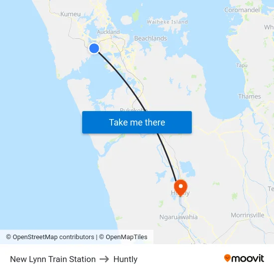 New Lynn Train Station to Huntly map