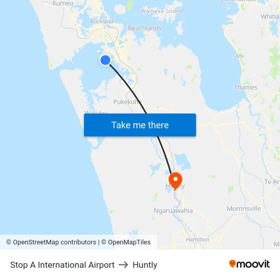 Stop A International Airport to Huntly map