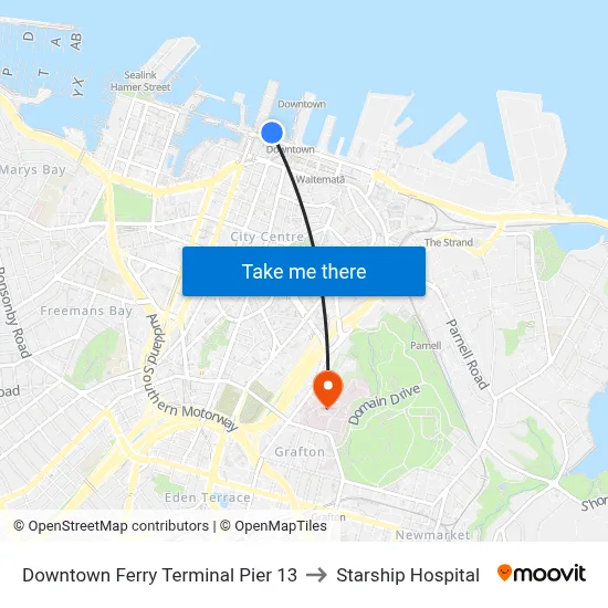 Downtown Ferry Terminal Pier 13 to Starship Hospital map