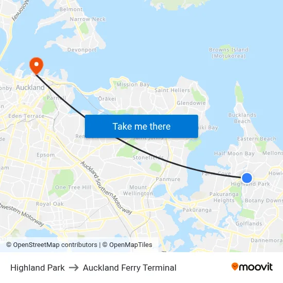 Highland Park to Auckland Ferry Terminal map
