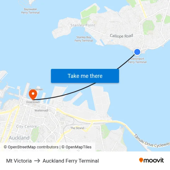 Mt Victoria to Auckland Ferry Terminal map