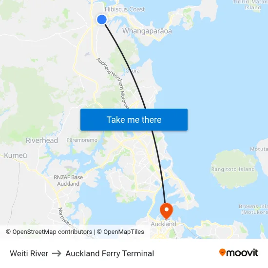Weiti River to Auckland Ferry Terminal map