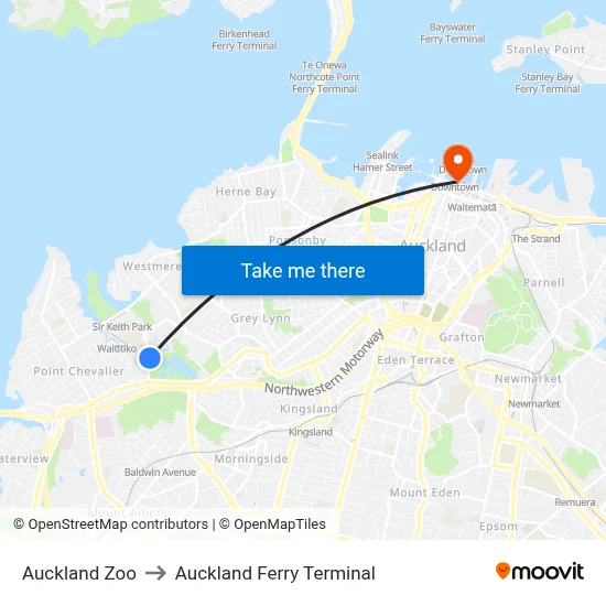 Auckland Zoo to Auckland Ferry Terminal map