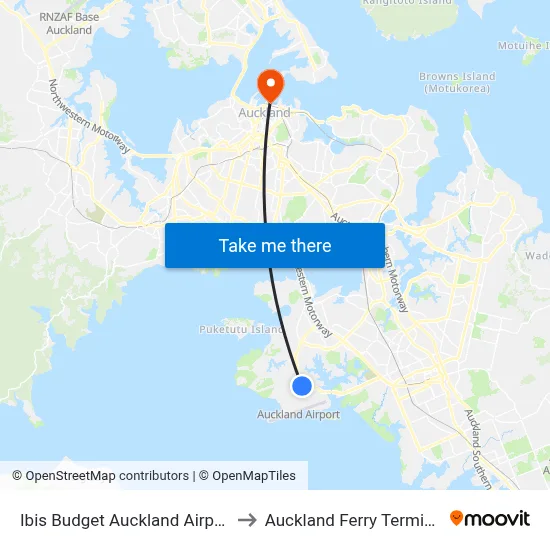 Ibis Budget Auckland Airport to Auckland Ferry Terminal map