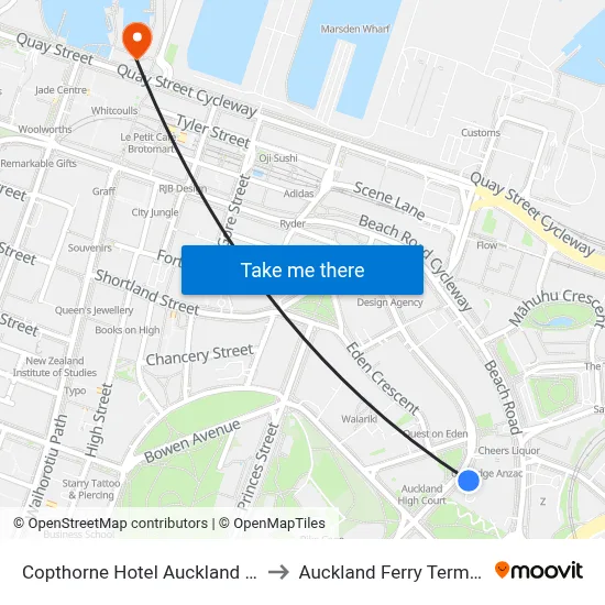Copthorne Hotel Auckland City to Auckland Ferry Terminal map