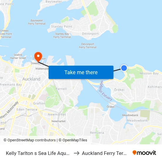 Kelly Tarlton s Sea Life Aquarium to Auckland Ferry Terminal map