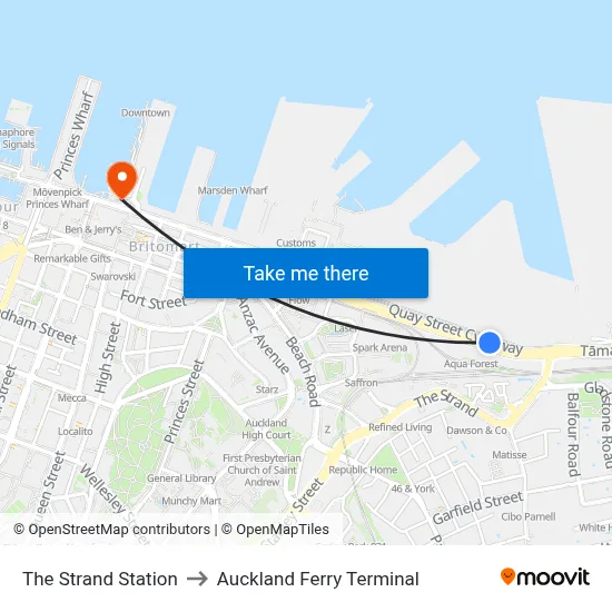 The Strand Station to Auckland Ferry Terminal map