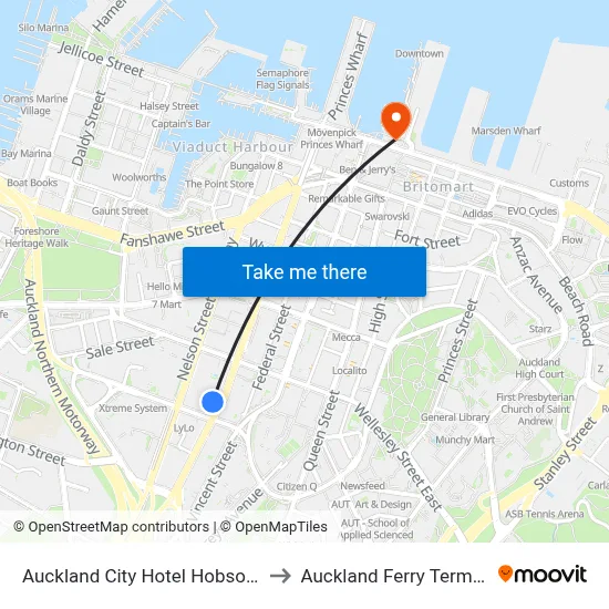 Auckland City Hotel Hobson St to Auckland Ferry Terminal map